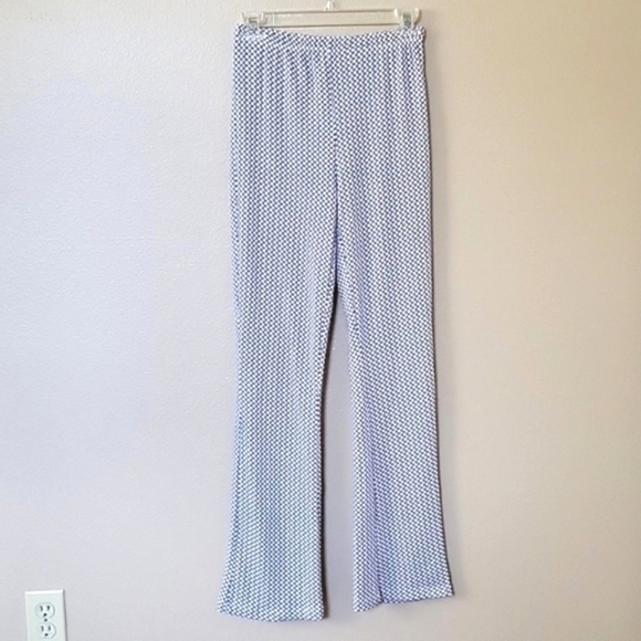 Altar'd State Womens Navy Gingham Puff Sleeve Flare Pant Two Piece Set - Size XS - Picture 7 of 13